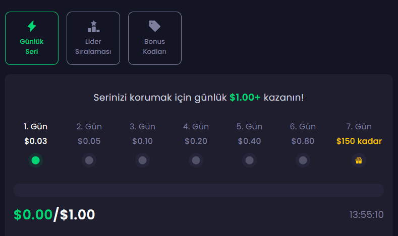 Freecash Günlük Seri Bonusu