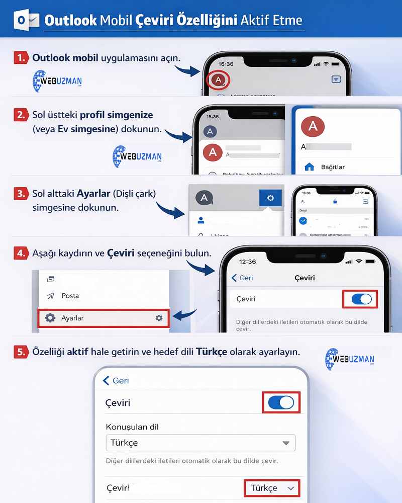 Outlook Mobil Otomatik Çeviri Ayarları