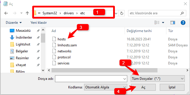 Windows Hosts Dosyası Düzenleme-1