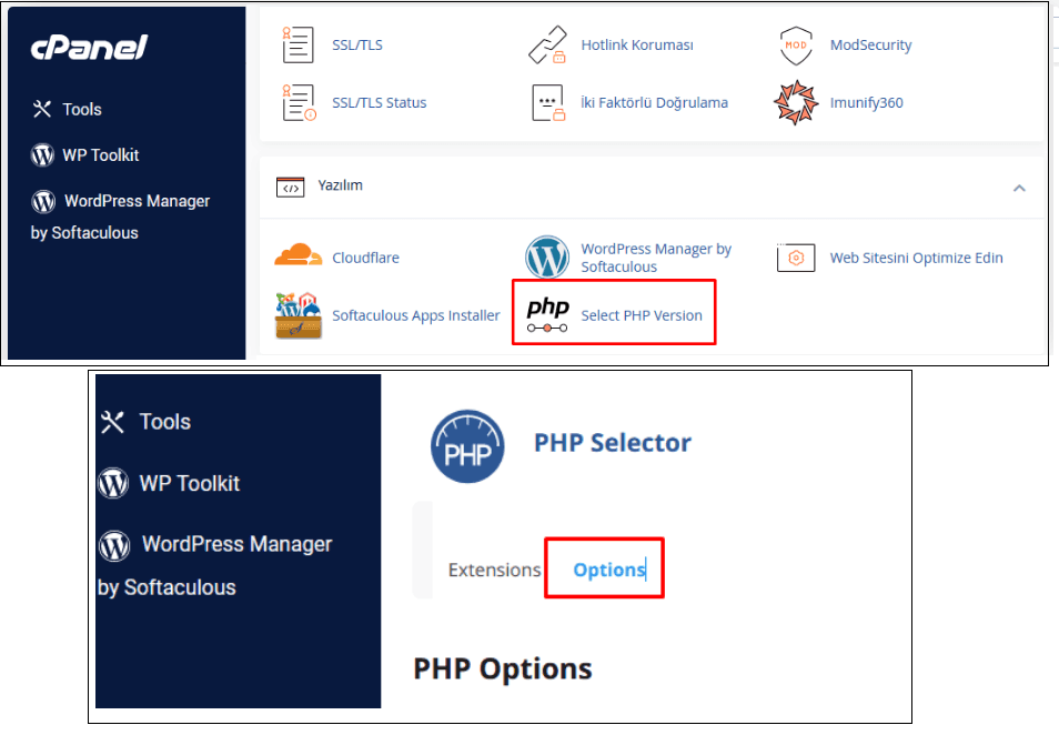 Select PHP Version ile Upload Limit Artırma