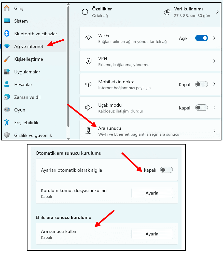 Windows Proxy Ayarları