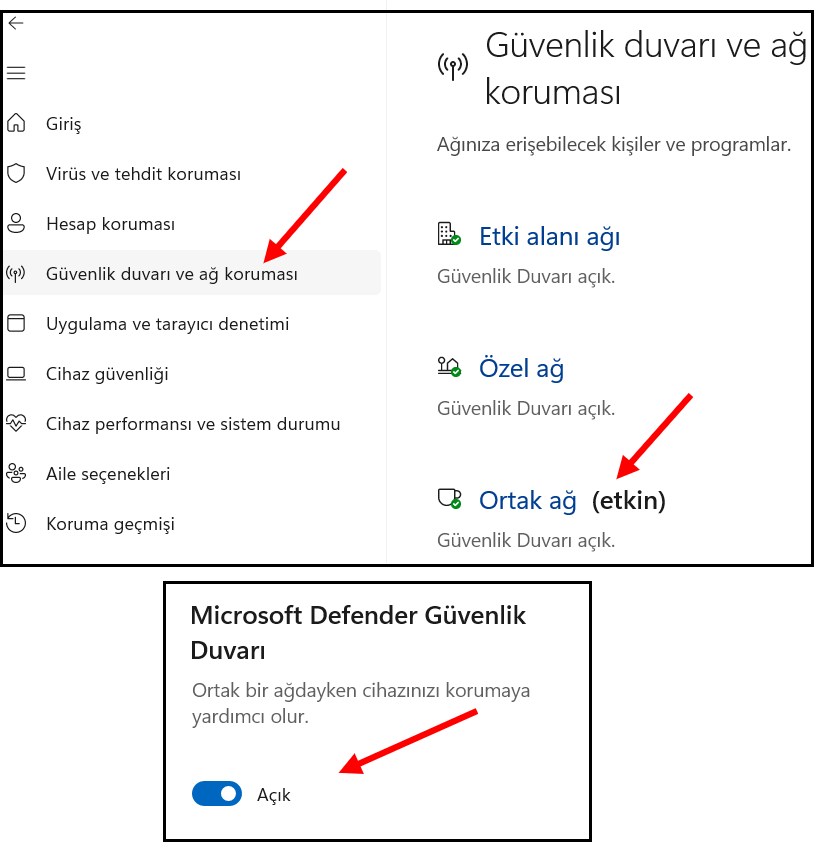 Windows Ayarları'ndan Güvenlik Duvarını Kapatma