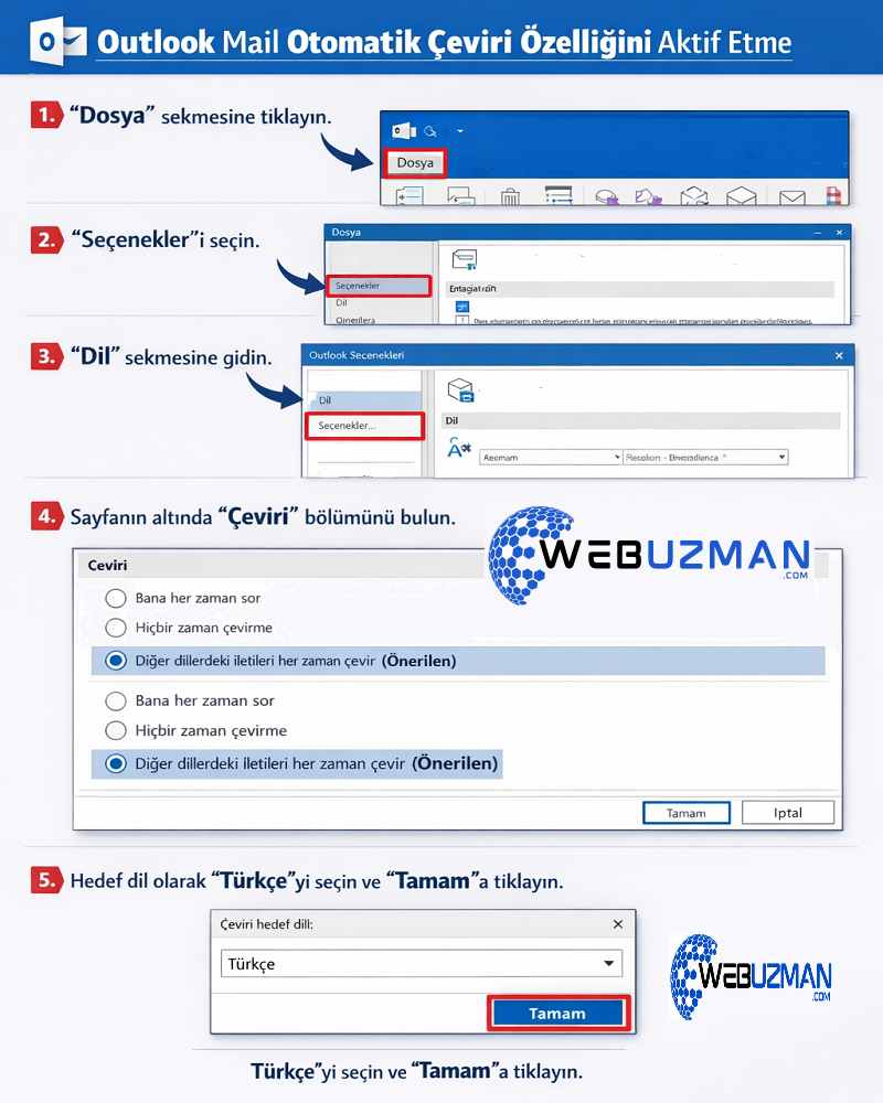 Windows Outlook mail otomatik çeviri