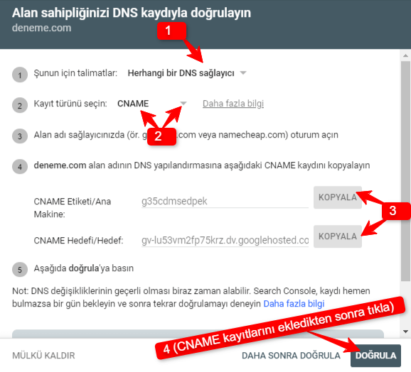 Google Sites Domain Doğrulama