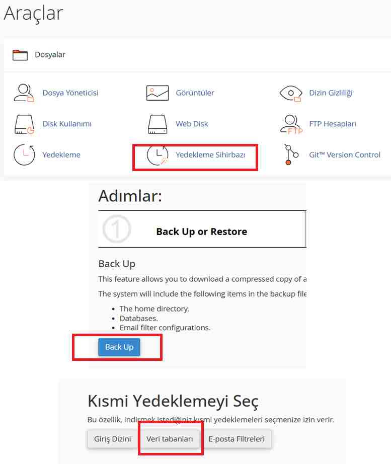 cPanel ile Manuel Veritabanı Yedekleme