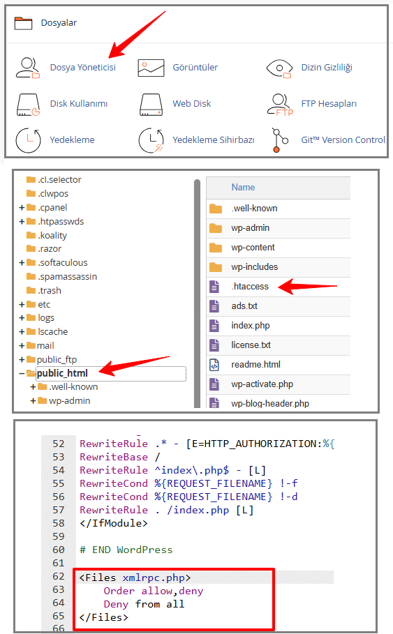 .htaccess dosyası ile xml-rpc'yi devre dışı bırakma