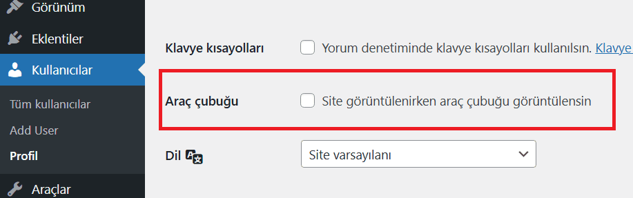 Yönetim Panelinden WordPress Admin Bar Kaldırma