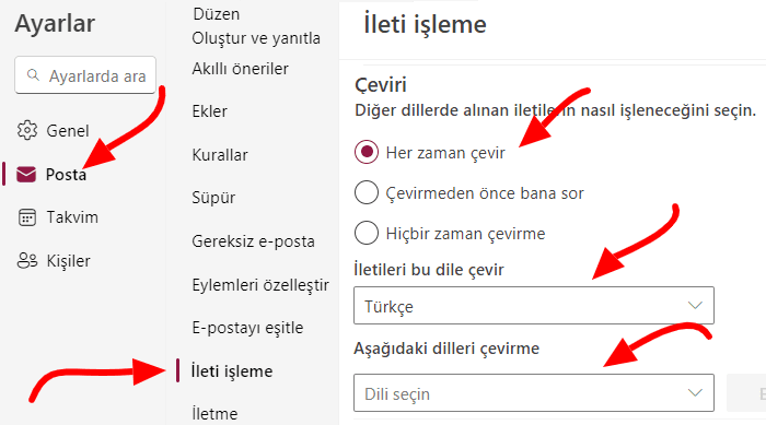 Outlook Web'de Otomatik Çeviri-2
