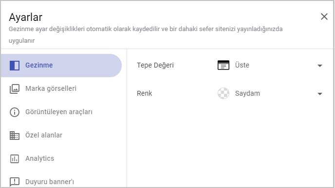 Google Sites Ayarlar