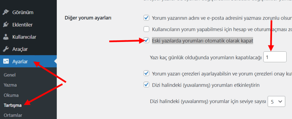 Eski yazılarda yorumları otomatik olarak kapat
